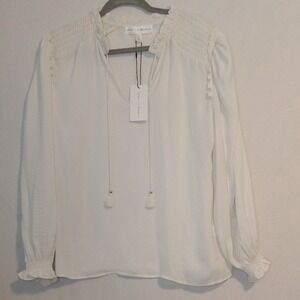 Chelsea & Theodore Cream Blouse with Tassel Accents Women's Large